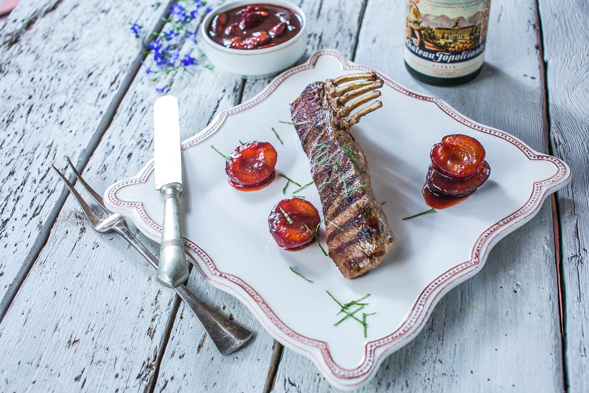 Rack of lamb with plum sauce