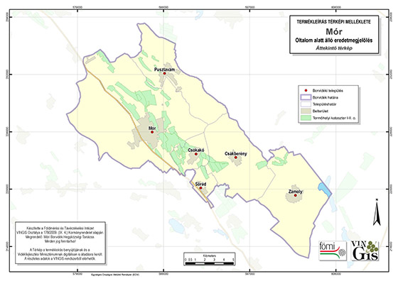 The official Mór wine region map with the 6 villages, maded by FÖMI Hungary.